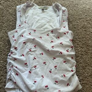 Faded Rose White Tank Top with Cherry Print